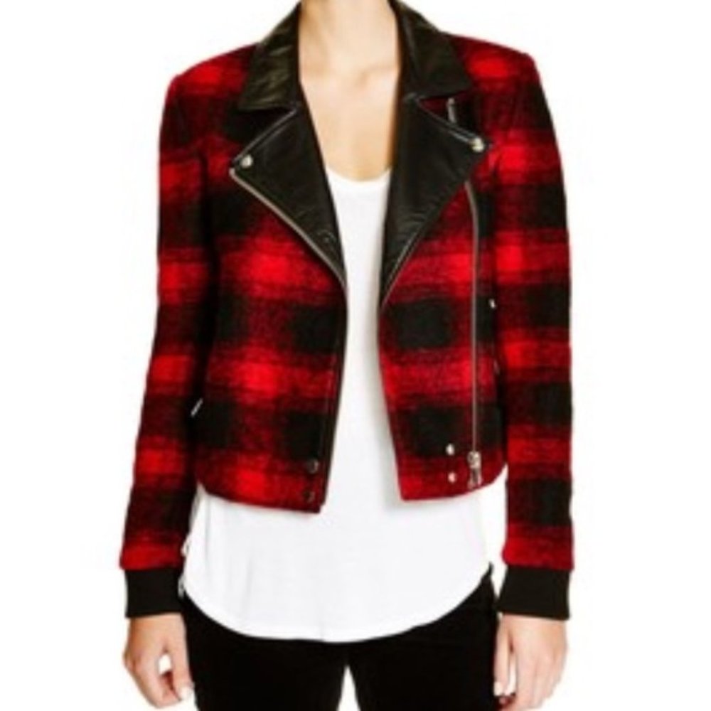 PAIGE Red Plaid Moto Jacket